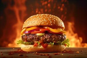 caliente carne de vaca hamburguesa. ilustración ai generativo foto