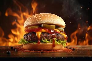 Hot beef burger. Illustration photo