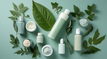 Green cosmetic products collection. Illustration photo