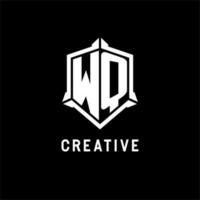 wq logo inicial con proteger forma diseño estilo vector