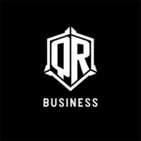 QR logo initial with shield shape design style vector
