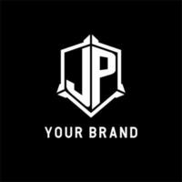 JP logo initial with shield shape design style vector