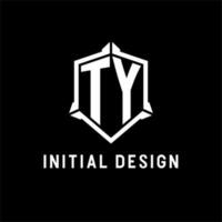 TY logo initial with shield shape design style vector