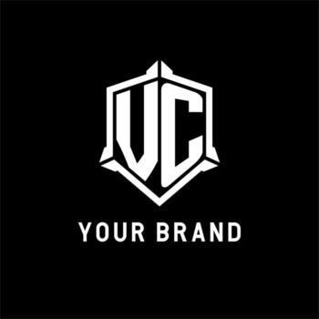 VC logo initial with shield shape design style vector