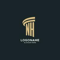 NH monogram with pillar icon design, luxury and modern legal logo design ideas vector