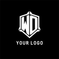 WO logo initial with shield shape design style vector