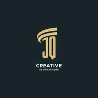 JQ monogram with pillar icon design, luxury and modern legal logo design ideas vector