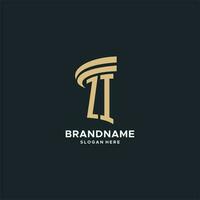 ZI monogram with pillar icon design, luxury and modern legal logo design ideas vector