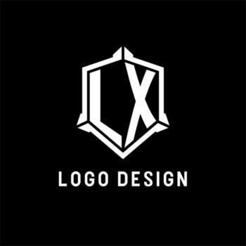 LX logo initial with shield shape design style vector
