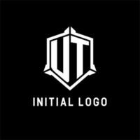 UT logo initial with shield shape design style vector