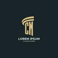 CM monogram with pillar icon design, luxury and modern legal logo design ideas vector