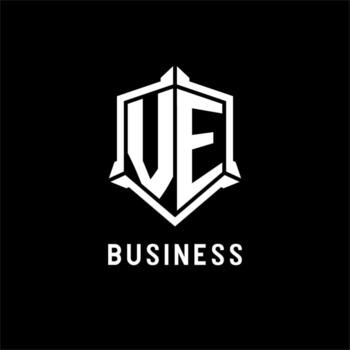 VE logo initial with shield shape design style vector