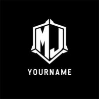 mj logo inicial con proteger forma diseño estilo vector