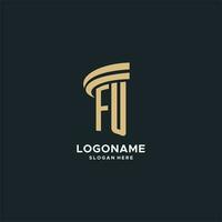 FU monogram with pillar icon design, luxury and modern legal logo design ideas vector