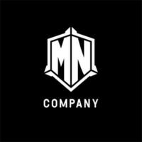 MN logo initial with shield shape design style vector