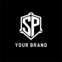 SP logo initial with shield shape design style vector