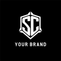 SC logo initial with shield shape design style vector