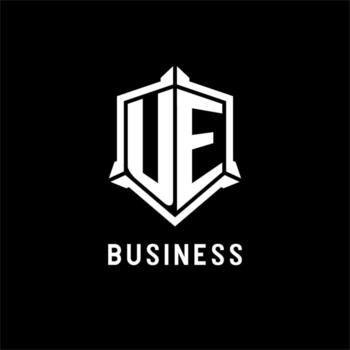 UE logo initial with shield shape design style vector
