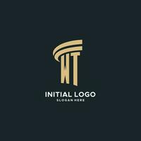 WT monogram with pillar icon design, luxury and modern legal logo design ideas vector