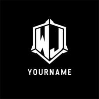 WJ logo initial with shield shape design style vector
