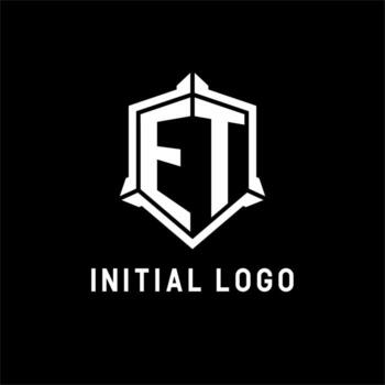 ET logo initial with shield shape design style vector