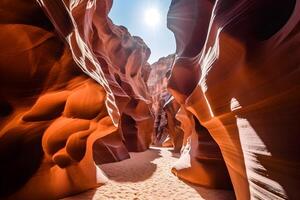 escabroso paredes de el cañón iluminado por brillante luz de sol. ,hecho con generativo ai. foto