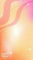 Trendy yellow orange pink blurry mesh gradient abstract storic template background with copy space and hand drawn Kawaii Y2K line and wave elements smooth and rounded doodles vector