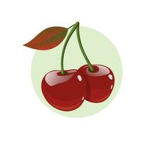 Cherry with leaf illustration vector