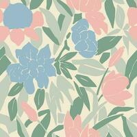 Vector pink and blue flower illustration seamless repeat pattern