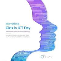 International Girls in ICT Day. women face or girl face in science day, digital face with circuit network concept, ICT information communication technology vector