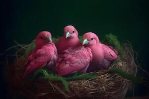 pink lovebirds perched on a nest photo