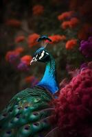 pigeon perched on a garden in a lush forest. photo