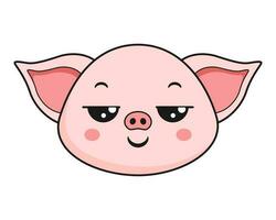 Pig Pensive Face Head Kawaii Sticker vector