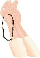 Orando humano manos y participación rosario rosario tasbih en blanco antecedentes. vector