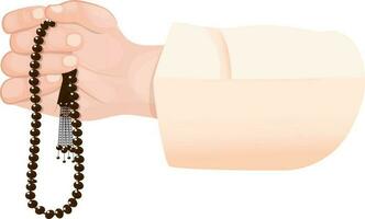 Praying human hands and holding Rosary Beads Tasbih on white background. vector