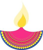 Colorful floral design decorated oil lamp. vector