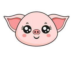 cerdo sonrisa cara cabeza kawaii pegatina vector