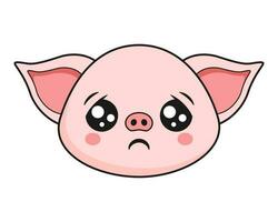 cerdo preocupado cara cabeza kawaii pegatina vector
