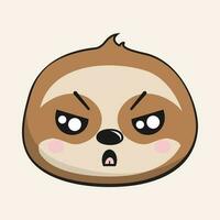Sloth Angry Face Head Kawaii Sticker Isolated vector