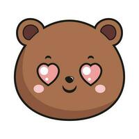 Bear Heart Eyes Face Head Kawaii Sticker Isolated vector