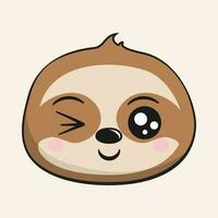 Sloth Winking Face Head Kawaii Sticker Isolated vector