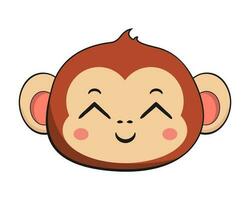 mono chimpancé sonriente cara cabeza kawaii pegatina aislado vector