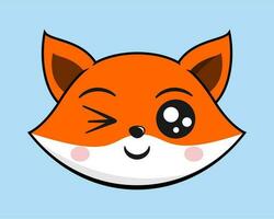 Fox Winking Face Head Kawaii Sticker vector