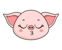 Pig Kissing Face Head Kawaii Sticker vector