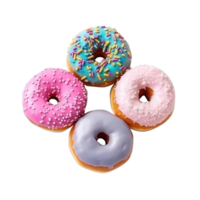 Top view of donuts set isolated on transparent background. Different types of donuts flavor. png