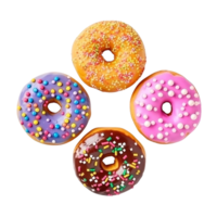 oben Aussicht von Donuts einstellen isoliert auf transparent Hintergrund. anders Typen von Donuts Geschmack. ai generiert png