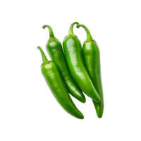 Green chili peppers isolated on transparent background. clipping path. png