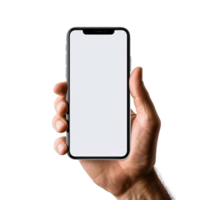 Phone mockup in hand clipping path. a smartphone with a blank white screen. isolated on transparent background. png