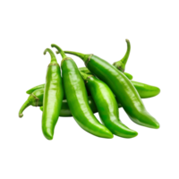 Green chili peppers isolated on transparent background. clipping path. png