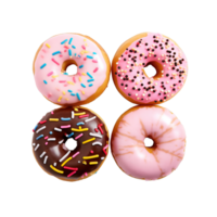 Top view of donuts set isolated on transparent background. Different types of donuts flavor. png